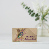 geborduurd pauw veren borduurwerk visitekaartje (Staand voorkant)