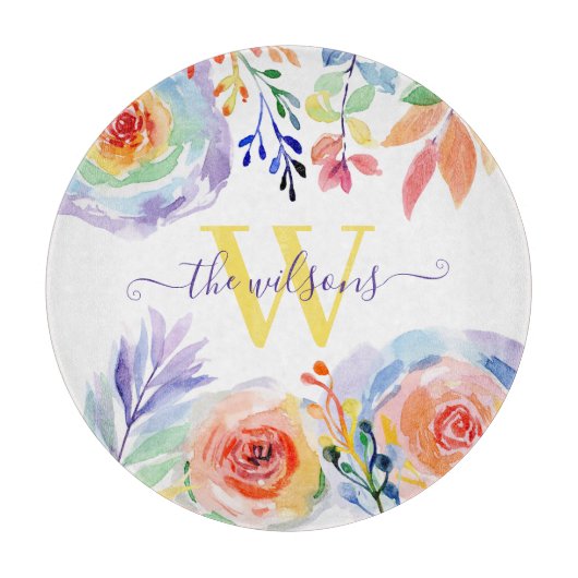 Geborduurd regenboog bloemen snijplank (Voorkant)