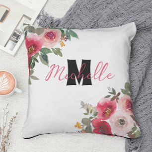 Geborduurd Roze Bloemenschilderij Romantisch Kussen