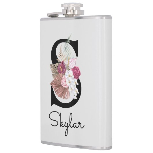 Geborduurd Roze Boho Bloem Initial S Heupfles (Links)