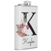 Geborduurd Roze Boho Bloemenkussen Initiaal K Heupfles (Rechts)