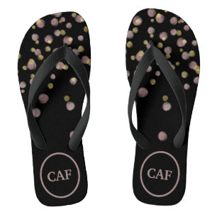 Geborduurd roze en gouden overlay op zwart teenslippers