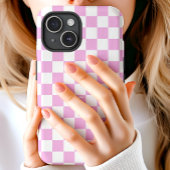 Geborduurd Roze En Wit Dambordpatroon Case-Mate iPhone Case