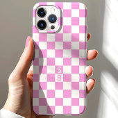 Geborduurd Roze En Wit Dambordpatroon Case-Mate iPhone Case