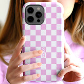 Geborduurd Roze En Wit Dambordpatroon Case-Mate iPhone Case