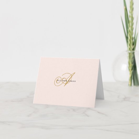 Geborduurd roze & gouden opgevouwen notitiekaart (Voorkant)