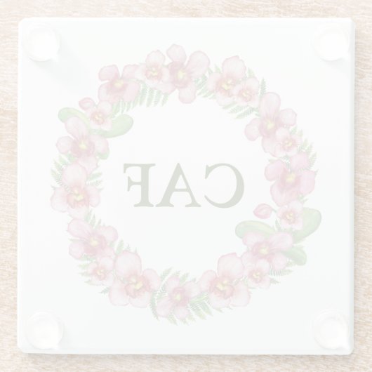 Geborduurd Roze Groen Bloemenguillotine Glazen Onderzetter (Achterkant)