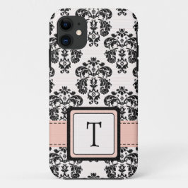 Geborduurd Roze Zwart Damast Case-Mate iPhone Case