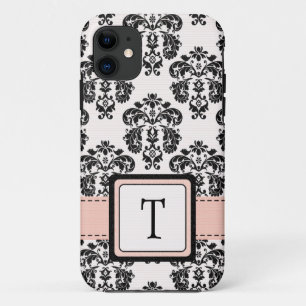 Geborduurd Roze Zwart Damast Case-Mate iPhone Case