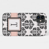 Geborduurd Roze Zwart Damast Case-Mate iPhone Case (Achterkant (horizontaal))