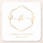 Geborduurd Trouw Elegant Minimaal Wit Goud Kartonnen Onderzetters (Voorkant)