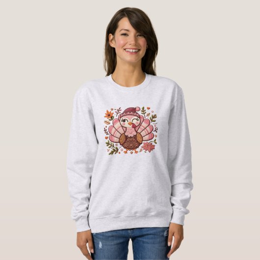 Geborduurd Turkije Thanksgiving Sweatshirt (Voorkant volledig)