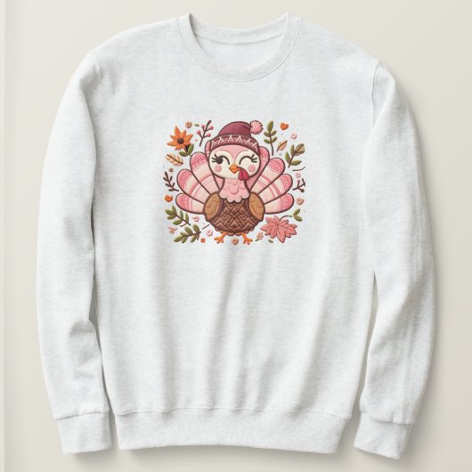 Geborduurd Turkije Thanksgiving Sweatshirt (Design voorkant)
