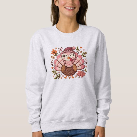 Geborduurd Turkije Thanksgiving Sweatshirt (Voorkant)