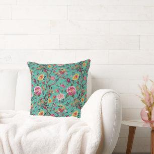 Geborduurd uitzicht Chinoiserie Turquoise Kussen