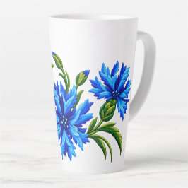 Geborduurd Uitziende Blauwe Korenbloemen Latte Mok