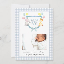 Geborduurd wapen met waterverf dier geboorte aankondiging