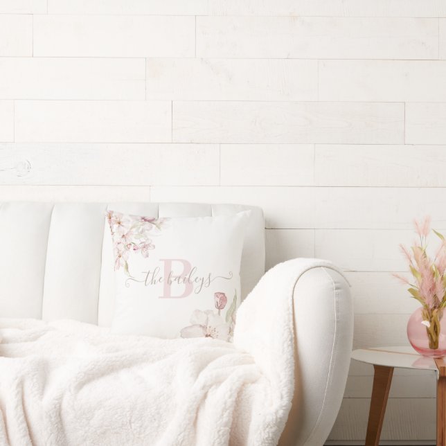 Geborduurd Watercolor Kersenbloesem Kussen (Bank)