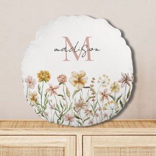 Geborduurd Watercolor Wilde Bloemenwei Bloemmotief Rond Kussen