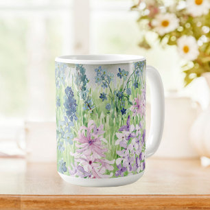 Geborduurd waterverf blauw paarse bloem wei koffiemok