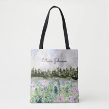 Geborduurd Waterverf Blauw Paarse Bloemwei