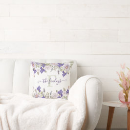 Geborduurd Waterverf Iris Lavendel Kussen