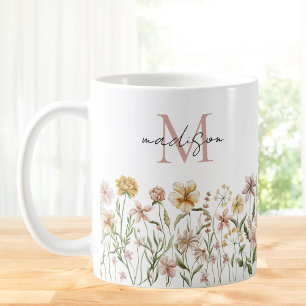 Geborduurd Waterverf Wildbloemenweide Bloemig Koffiemok