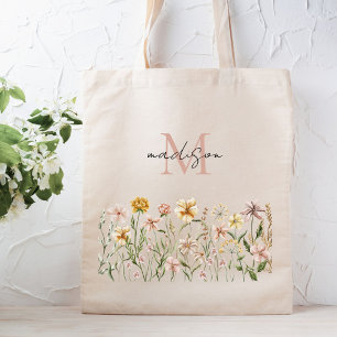 Geborduurd Waterverf Wildbloemenweide Bloemmotief Tote Bag