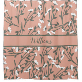 Geborduurd wit roze en groen bloempatroon  douchegordijn