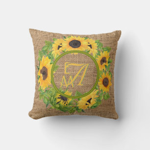 Geborduurd zonnebloemenpatroon decoratief kussen