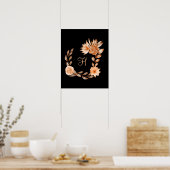 Geborduurd Zwart Bruin en Perzik Bloemig Poster (Keuken)