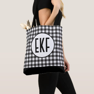 Geborduurd zwart en wit Buffalo geruit damesmode-a Tote Bag