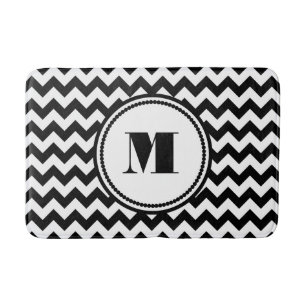 Geborduurd zwart wit gestreept chevron patroon badmat