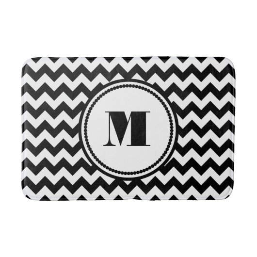 Geborduurd zwart wit gestreept chevron patroon badmat (Voorkant)