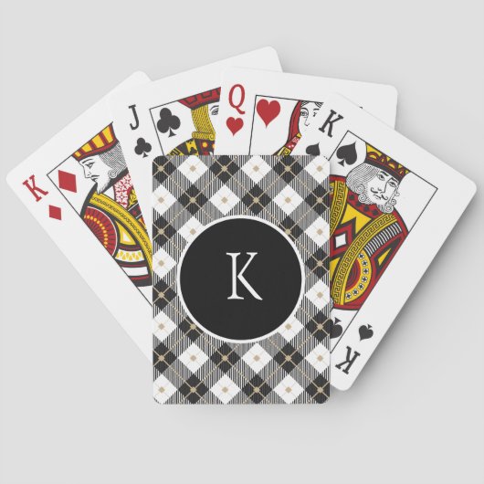 Geborduurd zwart wit goud geruit pokerkaarten (Achterkant)