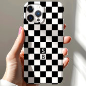 Geborduurd zwart-wit schaakbordpatroon Case-Mate iPhone case