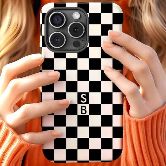 Geborduurd zwart-wit schaakbordpatroon Case-Mate iPhone case