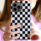 Geborduurd zwart-wit schaakbordpatroon Case-Mate iPhone case