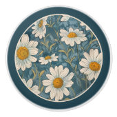 Geborduurde Art Nouveau Shasta Daisy Keramische Knop (Voorkant)