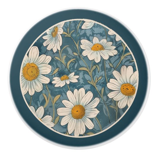 Geborduurde Art Nouveau Shasta Daisy Keramische Knop (Voorkant)