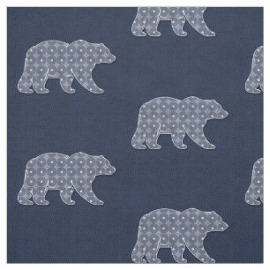 Geborduurde Beer in Marineblauw Woodland Thema Stof