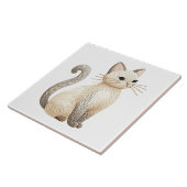 Geborduurde Beige Kat Boho Cat Keramische Tegel Tegeltje (Zijkant)