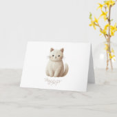 Geborduurde Beige Kat met Botanische Boho Detail Kaart (Gele Bloem)