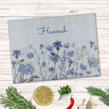 Geborduurde Blauwe Aquarel Wilde Bloem Bloemstuk