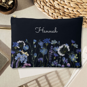 Geborduurde blauwe aquarel wilde bloem etui