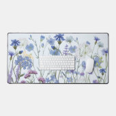Geborduurde Blauwe Aquarel Wilde Bloementuin Bureaumat (Keyboard & Muis)