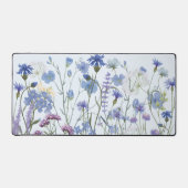 Geborduurde Blauwe Aquarel Wilde Bloementuin Bureaumat (Voorkant)