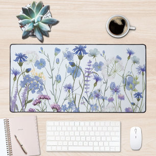 Geborduurde Blauwe Aquarel Wilde Bloementuin Bureaumat