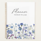 Geborduurde Blauwe Aquarel Wilde Bloementuin Planner (Voorkant)