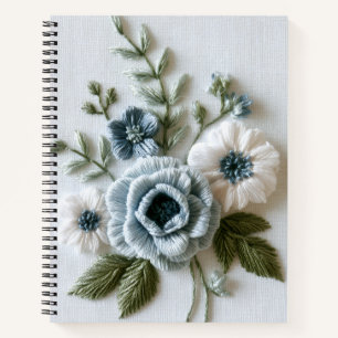 Geborduurde Blauwe Bloemen Botanische Bloemen Notitieboek